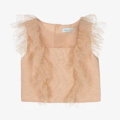 Abel & Lula Girls Pink Tulle Ruffle Blouse