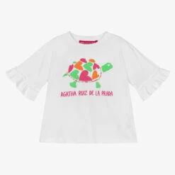 Agatha Ruiz De La Prada Girls White Cotton Turtle T-Shirt
