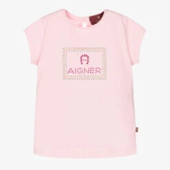 AIGNER Girls Pink Cotton Logo T-Shirt