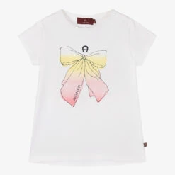 AIGNER Girls White Bow Logo T-Shirt