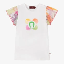 AIGNER Girls White Floral Logo T-Shirt
