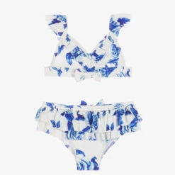 Angel's Face Girls Blue Floral Frills Bikini (UPF50+)