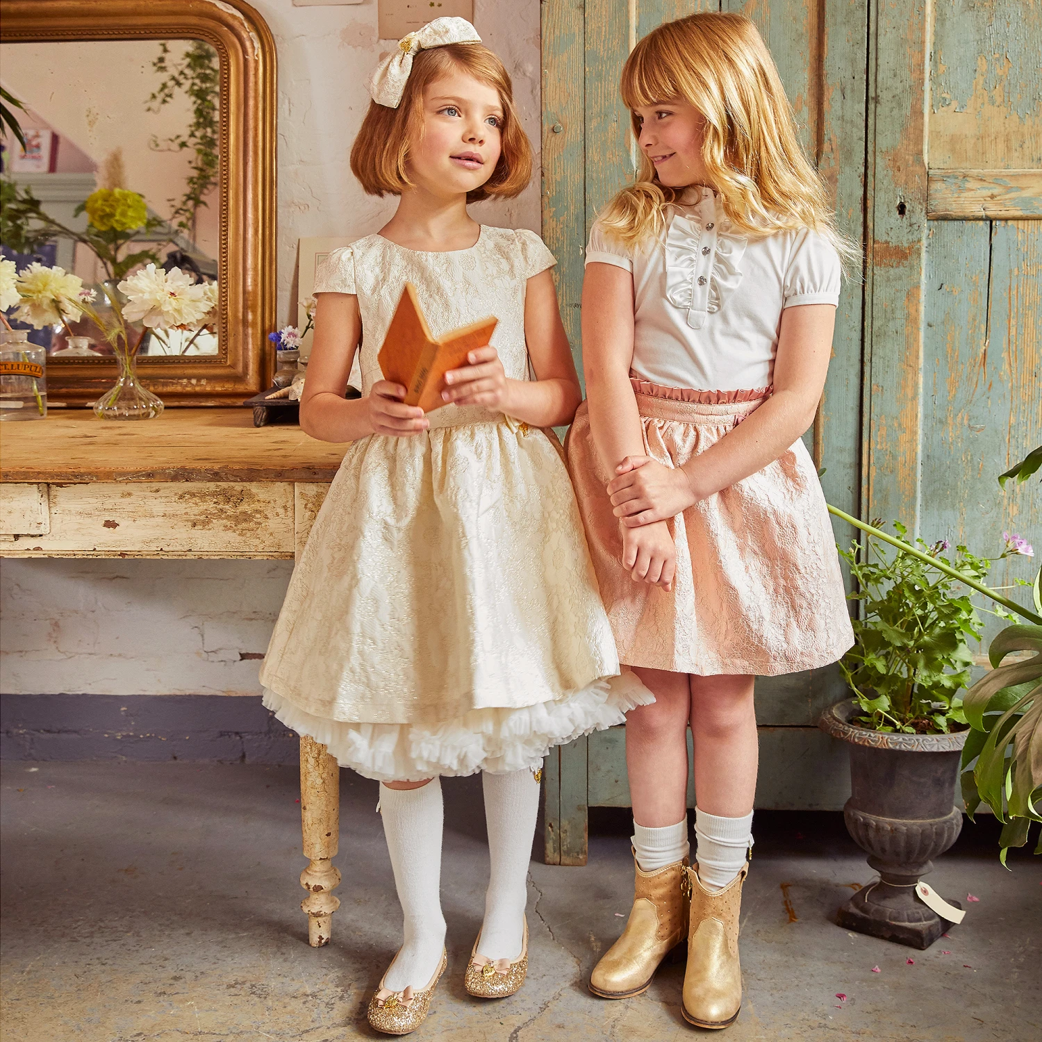 Angel's Face Pink & Gold Jacquard Skirt - Image 2