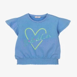 Billieblush Girls Blue Cotton Glitter Heart T-Shirt