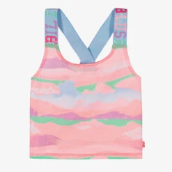 Billieblush Girls Pink Jersey Logo Strap Top