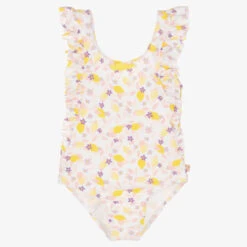 Carrement Beau Carrément Beau Girls White & Yellow Floral Ruffle Swimsuit
