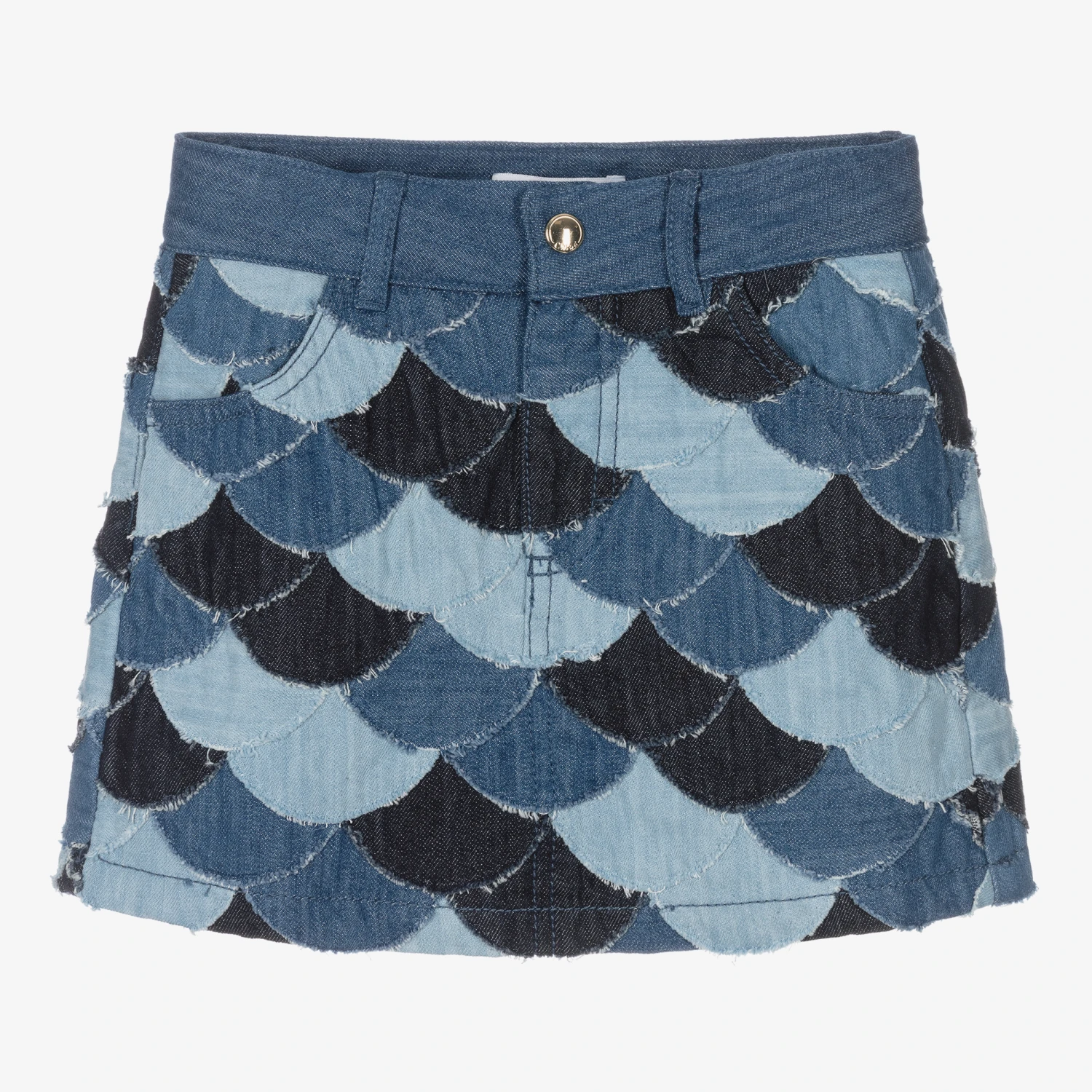 ChloƩ Blue Denim Patchwork Skirt
