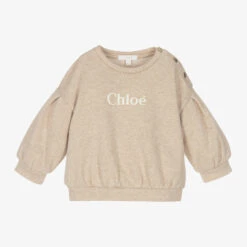 Chloé Girls Beige Organic Cotton Logo Sweatshirt