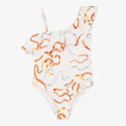 Chloé Girls Ivory Ribbon Print Swimsuit