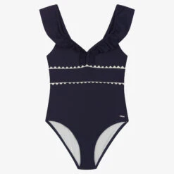 Chloé Girls Navy Blue Ruffle Swimsuit