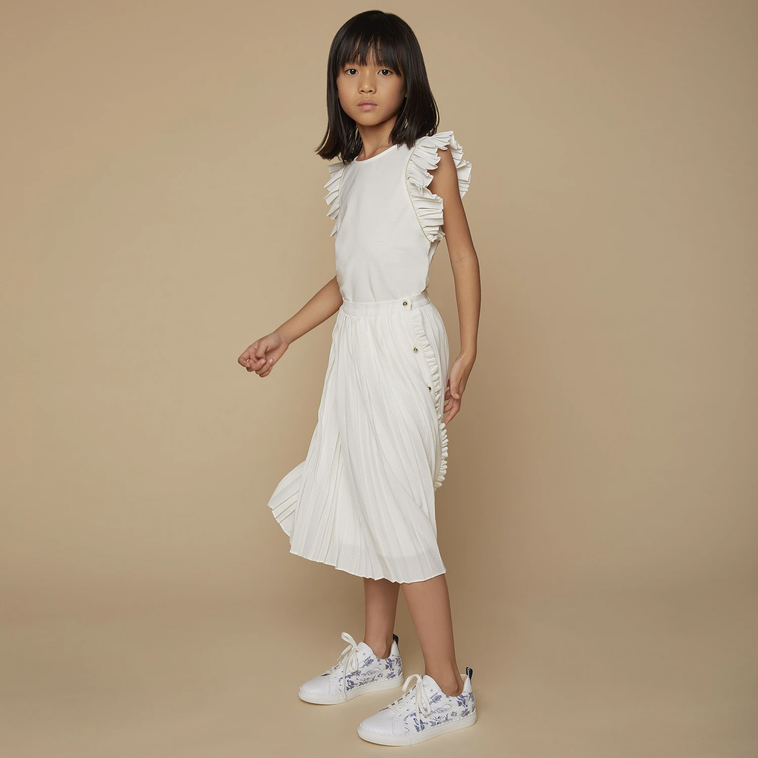 Chloé White & Gold Crêpe Skirt - Image 2