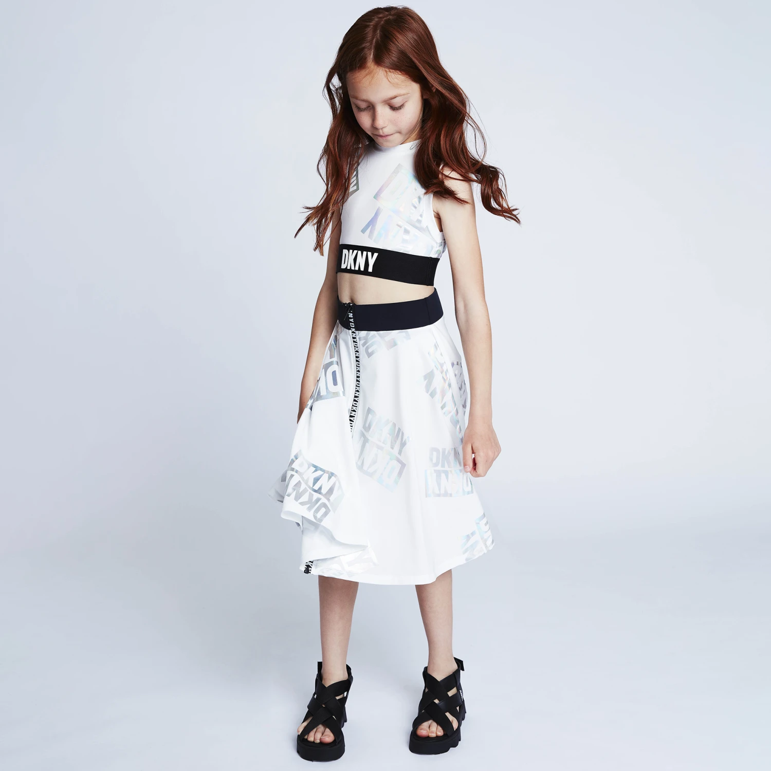 DKNY Girls White & Silver Logo Skirt - Image 2