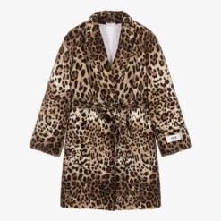 Dolce & Gabbana Girls Beige Leopard Print Bathrobe