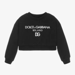 Dolce & Gabbana Girls Black Cropped DG Logo Sweatshirt