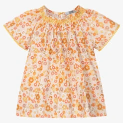 Dr. Kid Girls Orange Floral Cotton Blouse