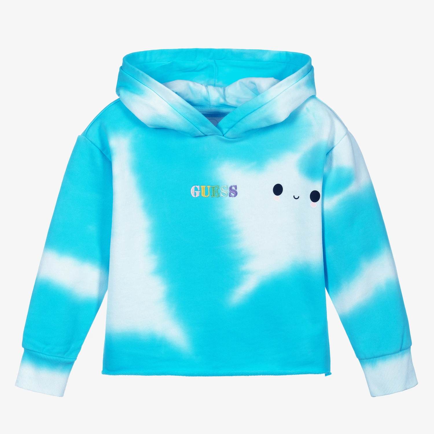 Guess Blue Cotton Cropped Hoodie