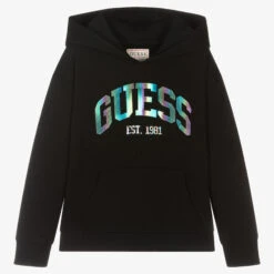 Guess Girls Black Metallic Logo Hoodie