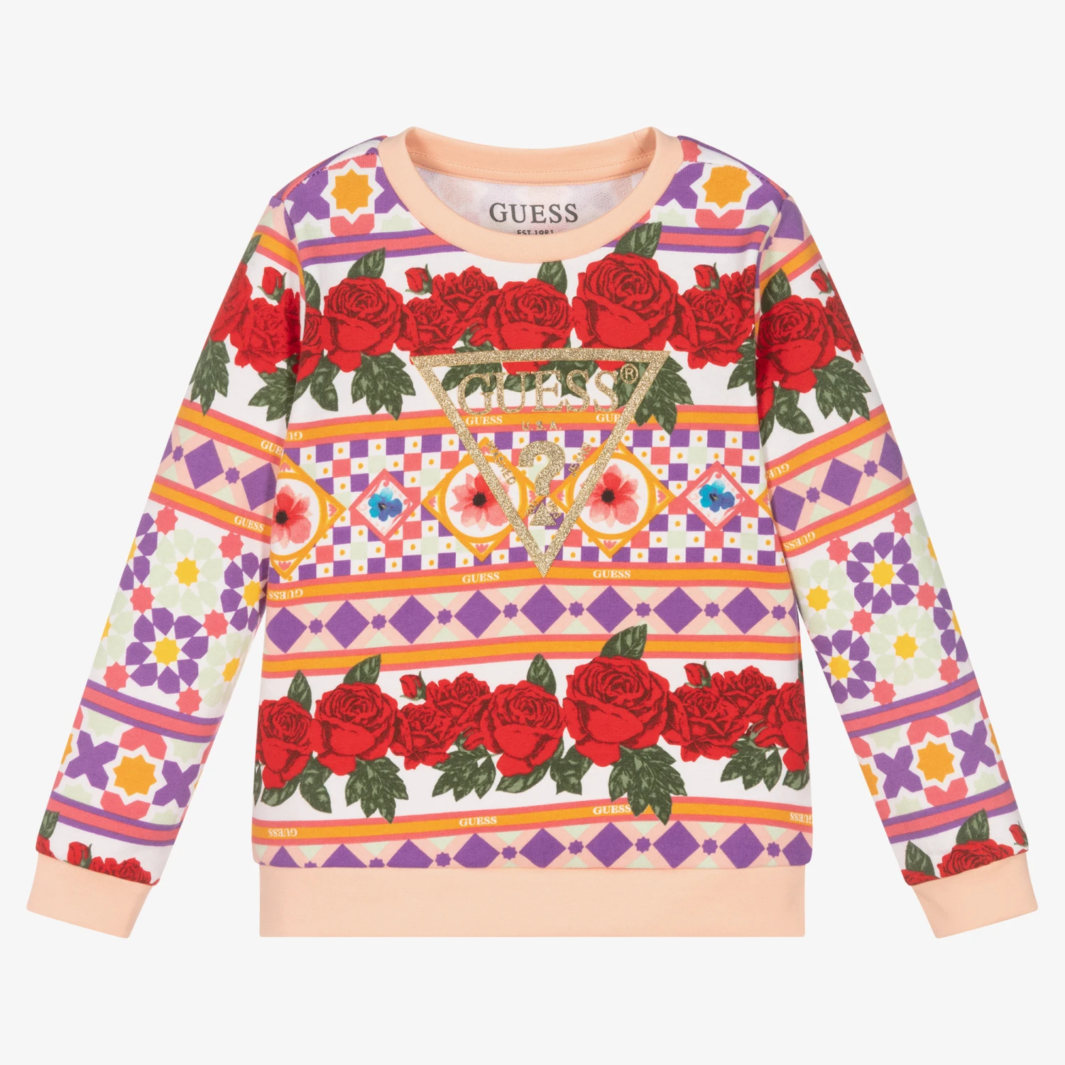 Guess Girls Geometric & Rose Print Sweatshirt