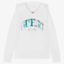 Guess Girls White Metallic Logo Hoodie