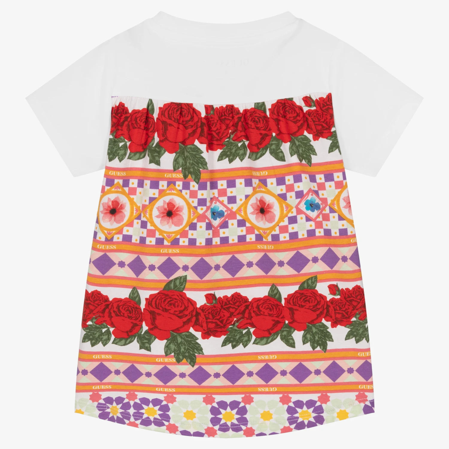 Guess Girls White Sequin & Colourful Print T-Shirt - Image 2