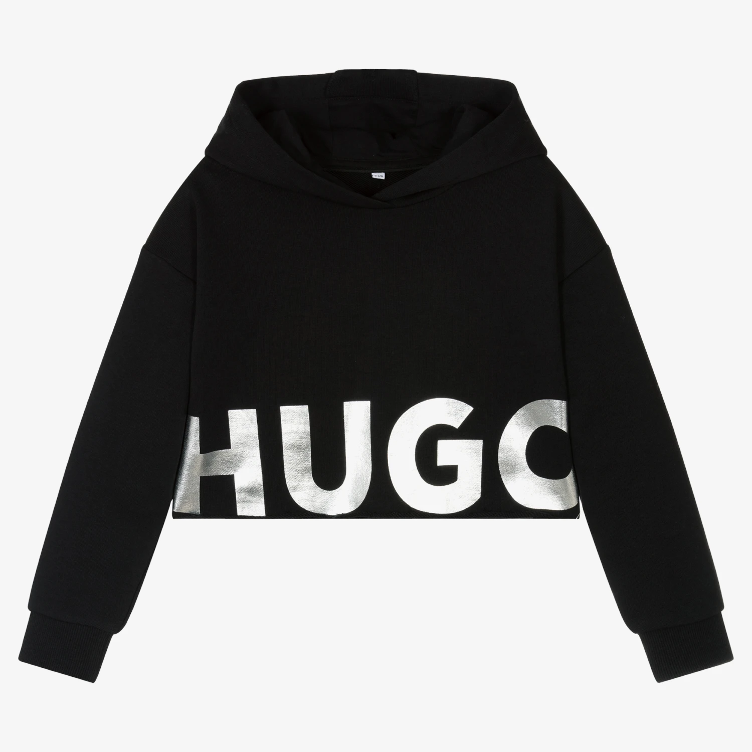 HUGO Girls Black Cropped Logo Hoodie