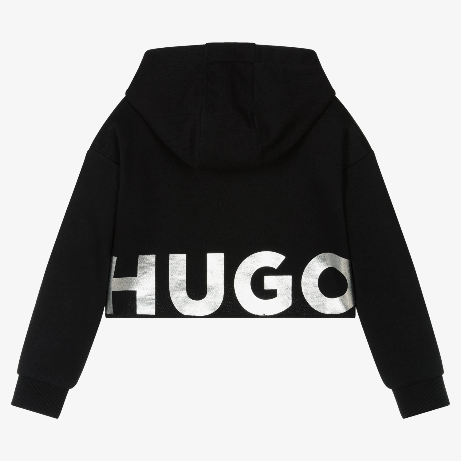 HUGO Girls Black Cropped Logo Hoodie - Image 3