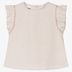 IDO Baby Girls Beige Striped Seersucker Blouse