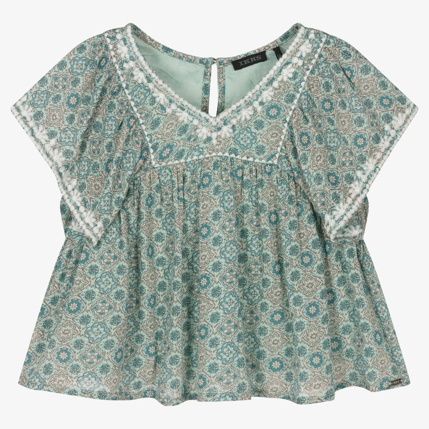 IKKS Girls Blue Tile Print Blouse