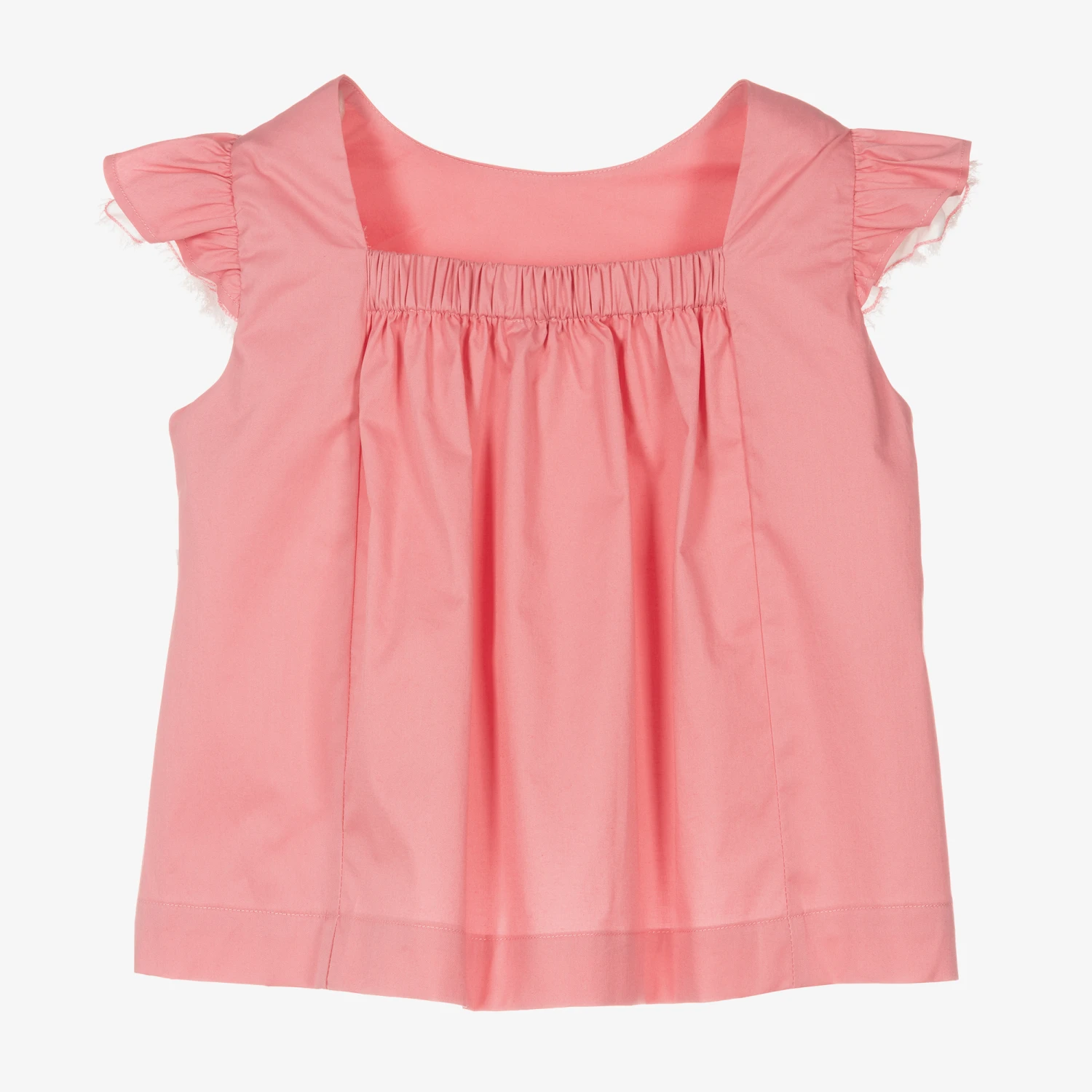 Il Gufo Girls Pink Cotton Frill Sleeve Blouse - Image 2