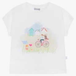 Il Gufo Girls White Cotton Beach Huts T-Shirt