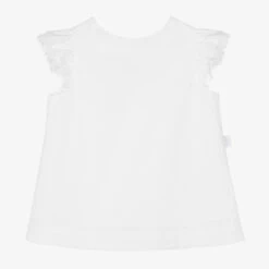 Il Gufo Girls White Cotton Frill Sleeve Blouse
