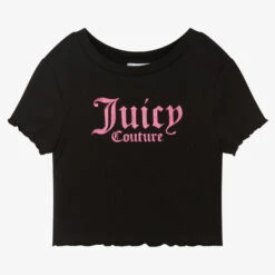 Juicy Couture Girls Black Cotton Logo T-Shirt