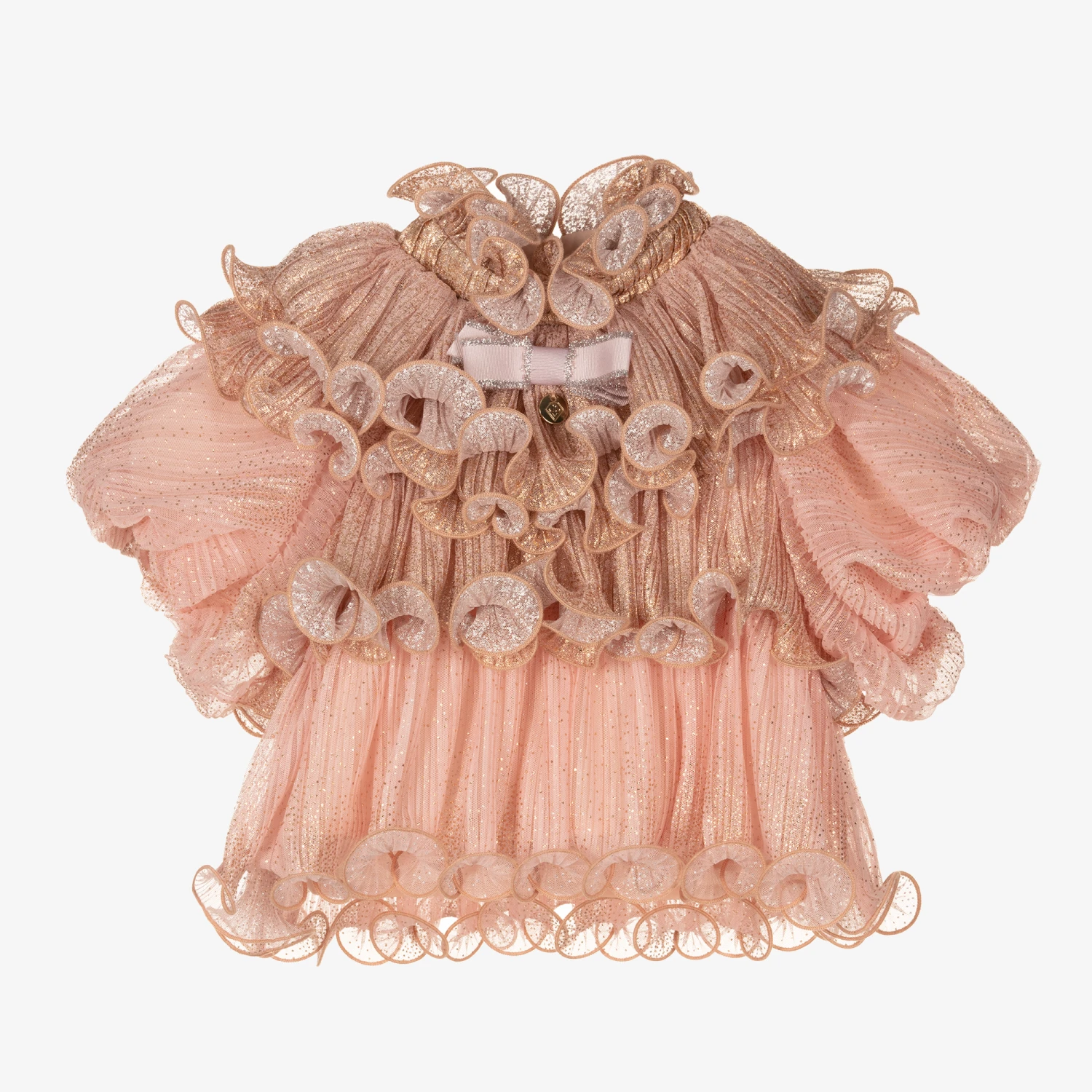 Junona Girls Pink Plissé Tulle Ruffle Blouse