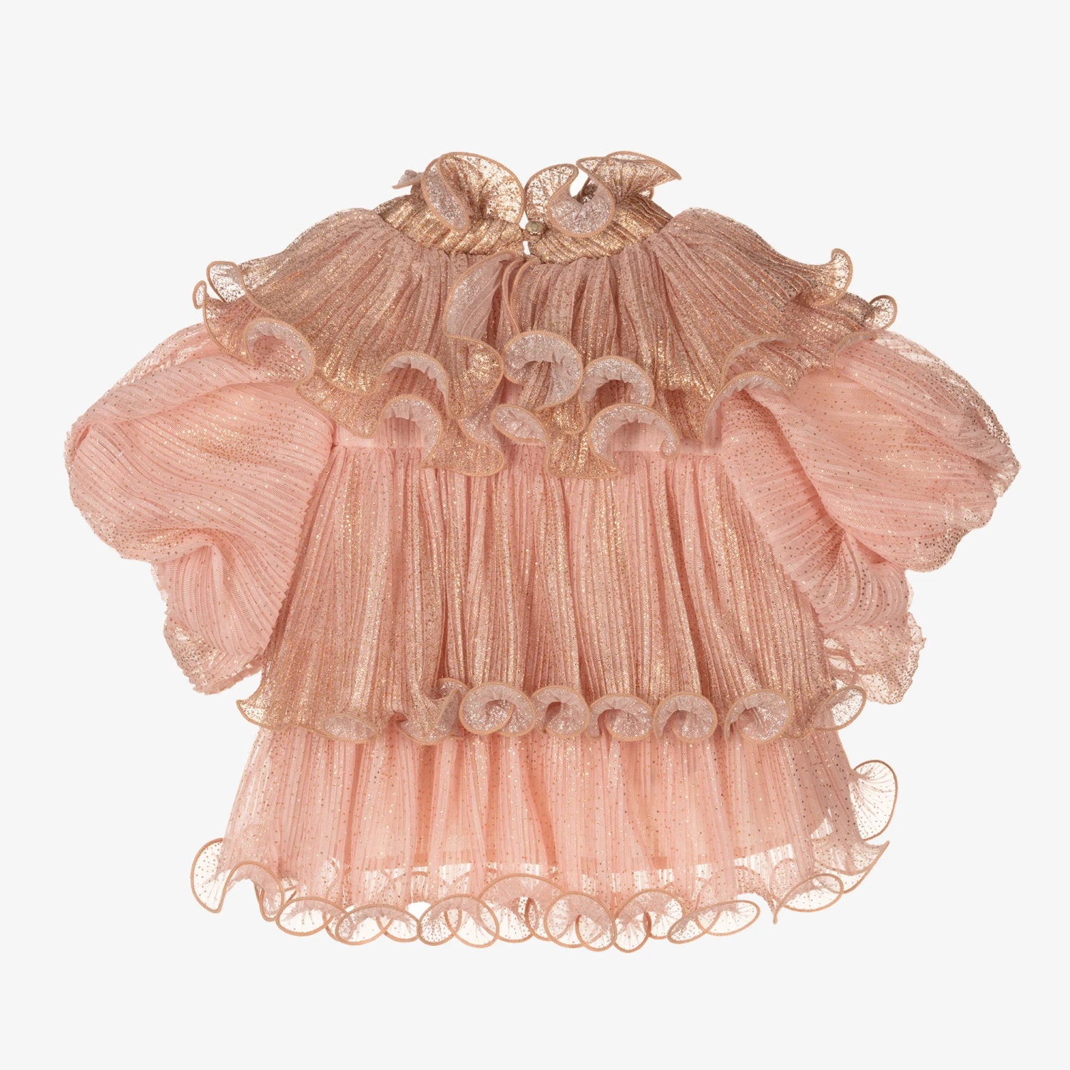 Junona Girls Pink Plissé Tulle Ruffle Blouse - Image 2