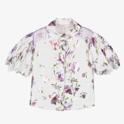 Junona Girls White Floral Cotton Blouse