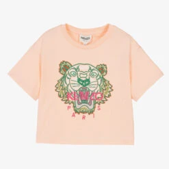 KENZO KIDS Girls Pink Cotton Glitter Tiger T-Shirt