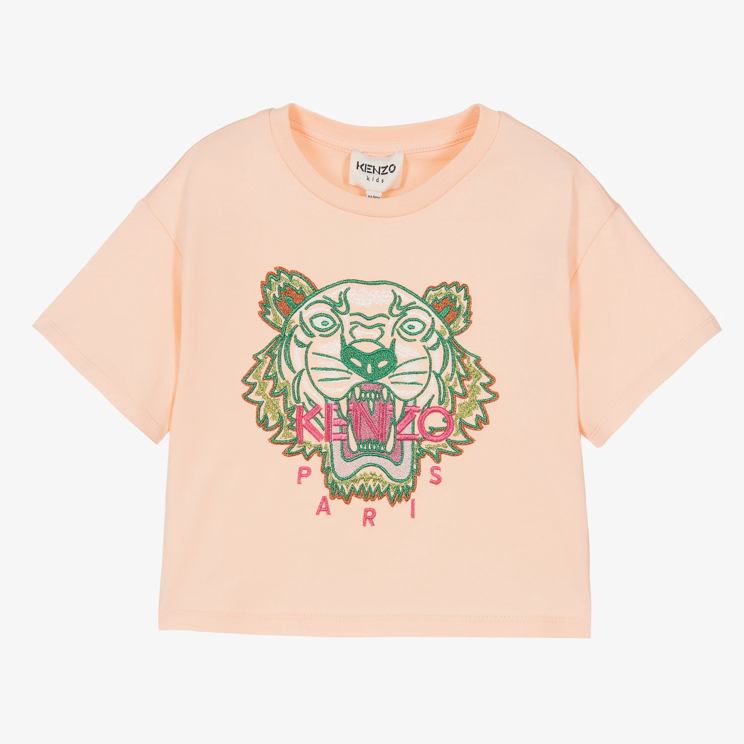 KENZO KIDS Girls Pink Cotton Glitter Tiger T-Shirt