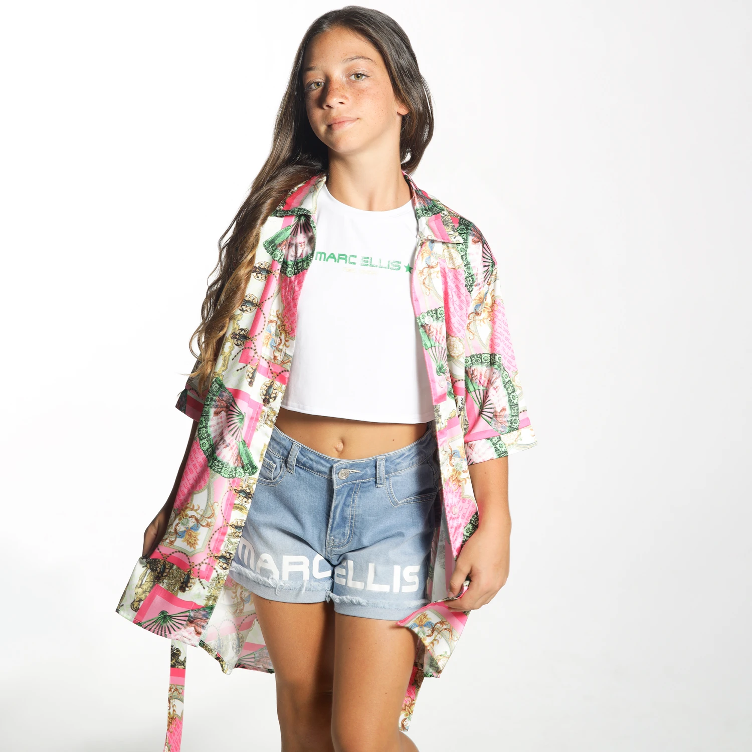 Marc Ellis Girls White Glitter Logo Crop T-Shirt - Image 2