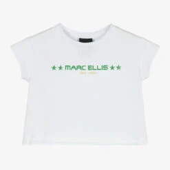 Marc Ellis Girls White Glitter Logo Crop T-Shirt