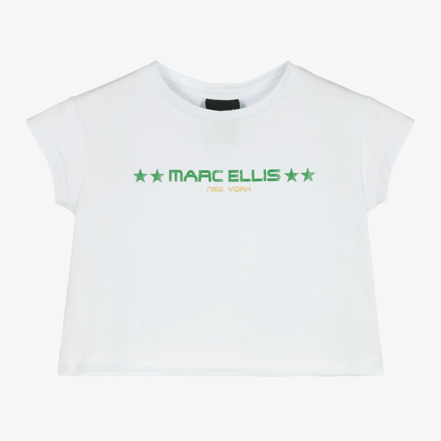 Marc Ellis Girls White Glitter Logo Crop T-Shirt