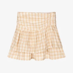 Mayoral Girls Beige Gingham Cotton Ruffle Skirt