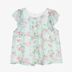 Mayoral Girls Blue Floral Print Chiffon Blouse
