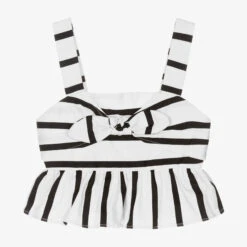 Mayoral Girls Cropped White & Black Stripe Top
