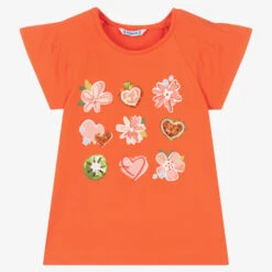 Mayoral Girls Orange Floral Print T-Shirt