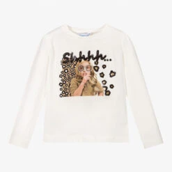 Mayoral Ivory Cotton 'Shhhh' Top