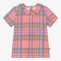 Mini Rodini Girls Pink Check Collar T-Shirt
