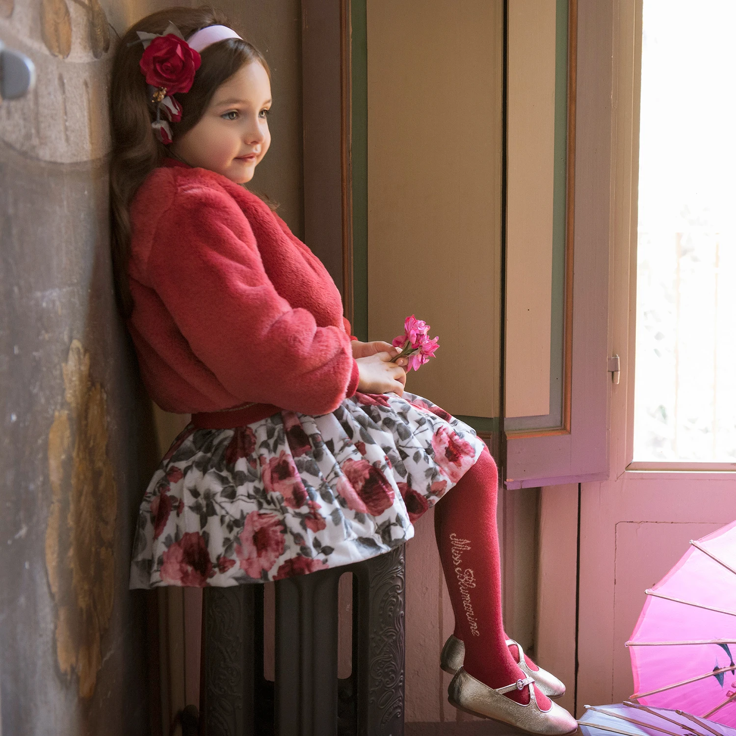 Miss Blumarine Ivory & Pink Rose Skirt - Image 2