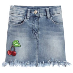 Monnalisa Blue Denim Cherry Skirt