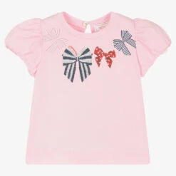 Monnalisa Girls Pink Cotton Bows T-Shirt