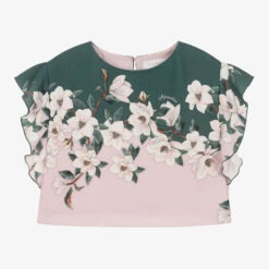 Monnalisa Girls Pink & Green Floral Cropped Blouse
